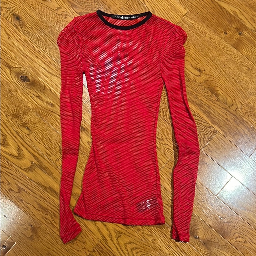 Lip Service Red Mesh Long Sleeve Top